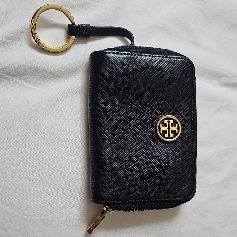 Tory Burch Black Leather Keychain Wallet